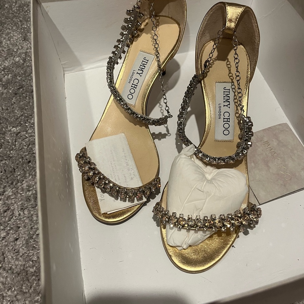 Jimmy Choo Gold Crystal Embellished Heels